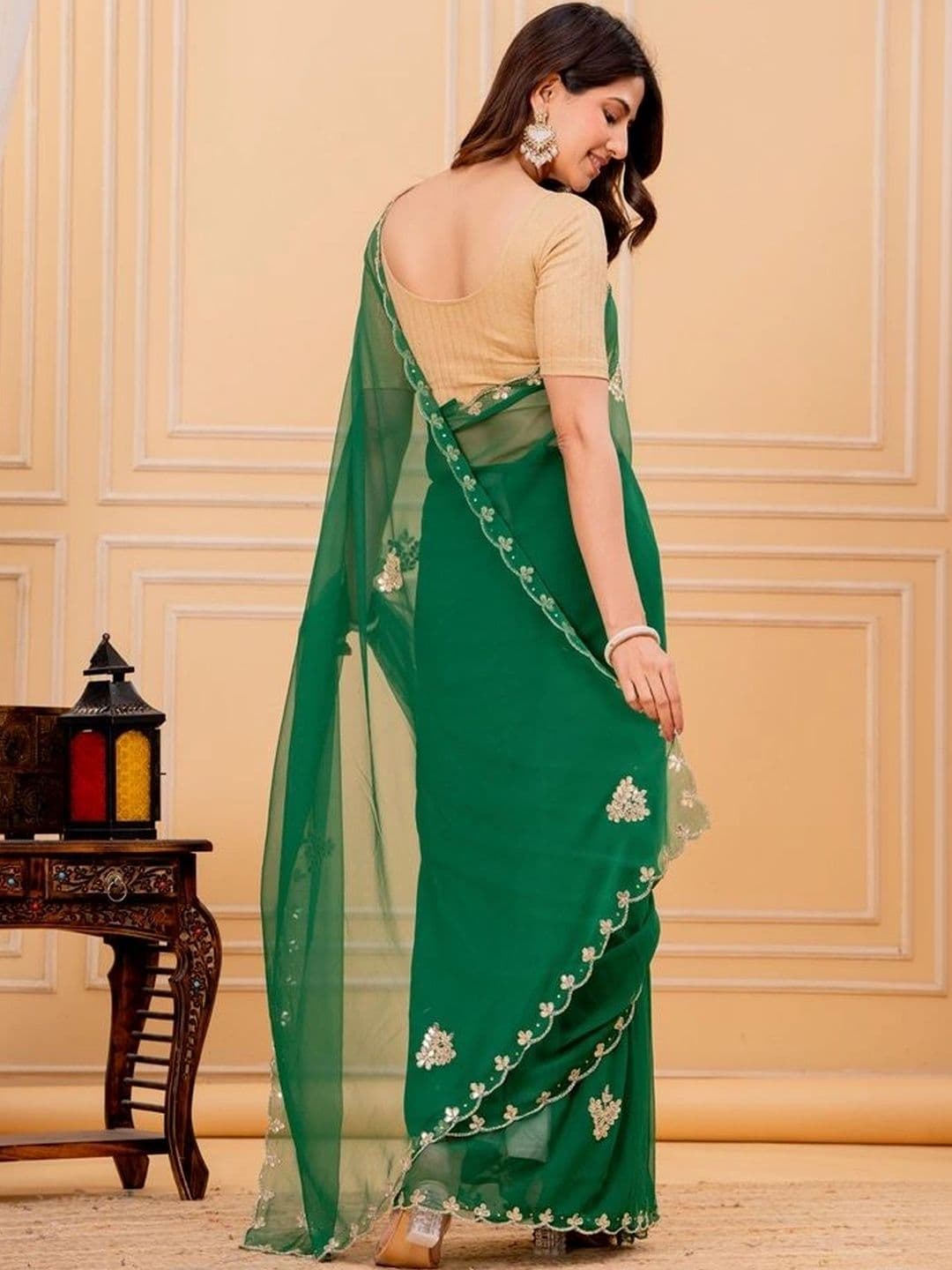 Threads By Tarang Embroidered Pure Georgette Saree thumbnail 7