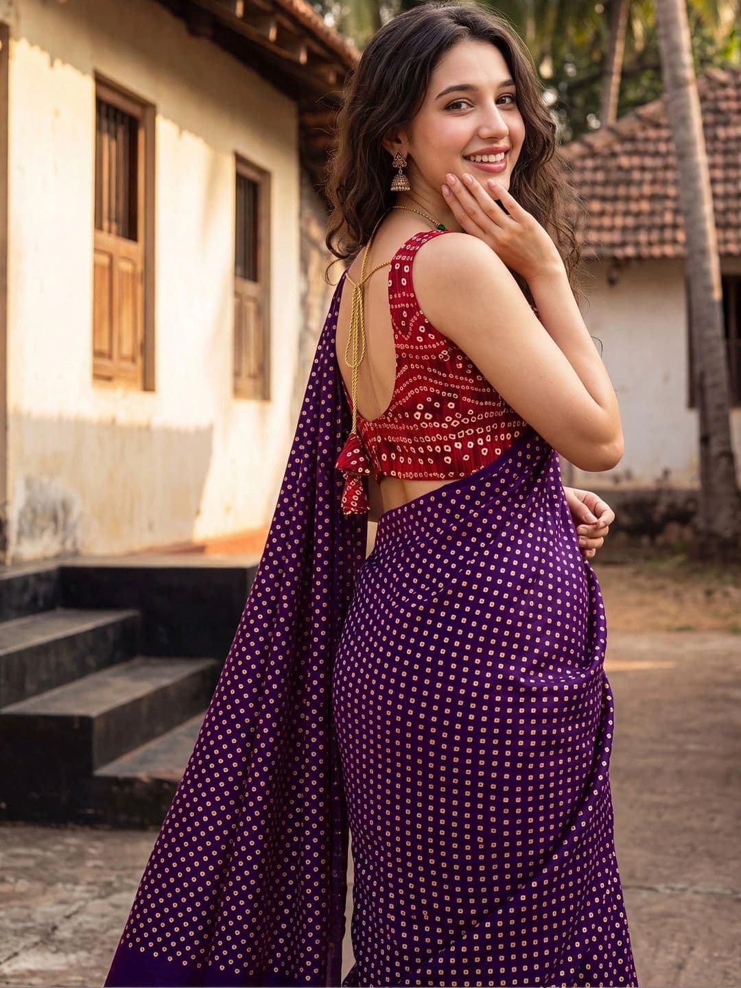Looootnest Bandhani Pure Georgette Saree thumbnail 3