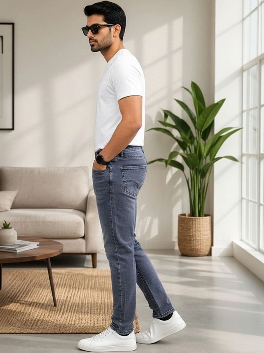 Global Jeans Men Regular Fit Mid-Rise Low Distress Jeans thumbnail 3