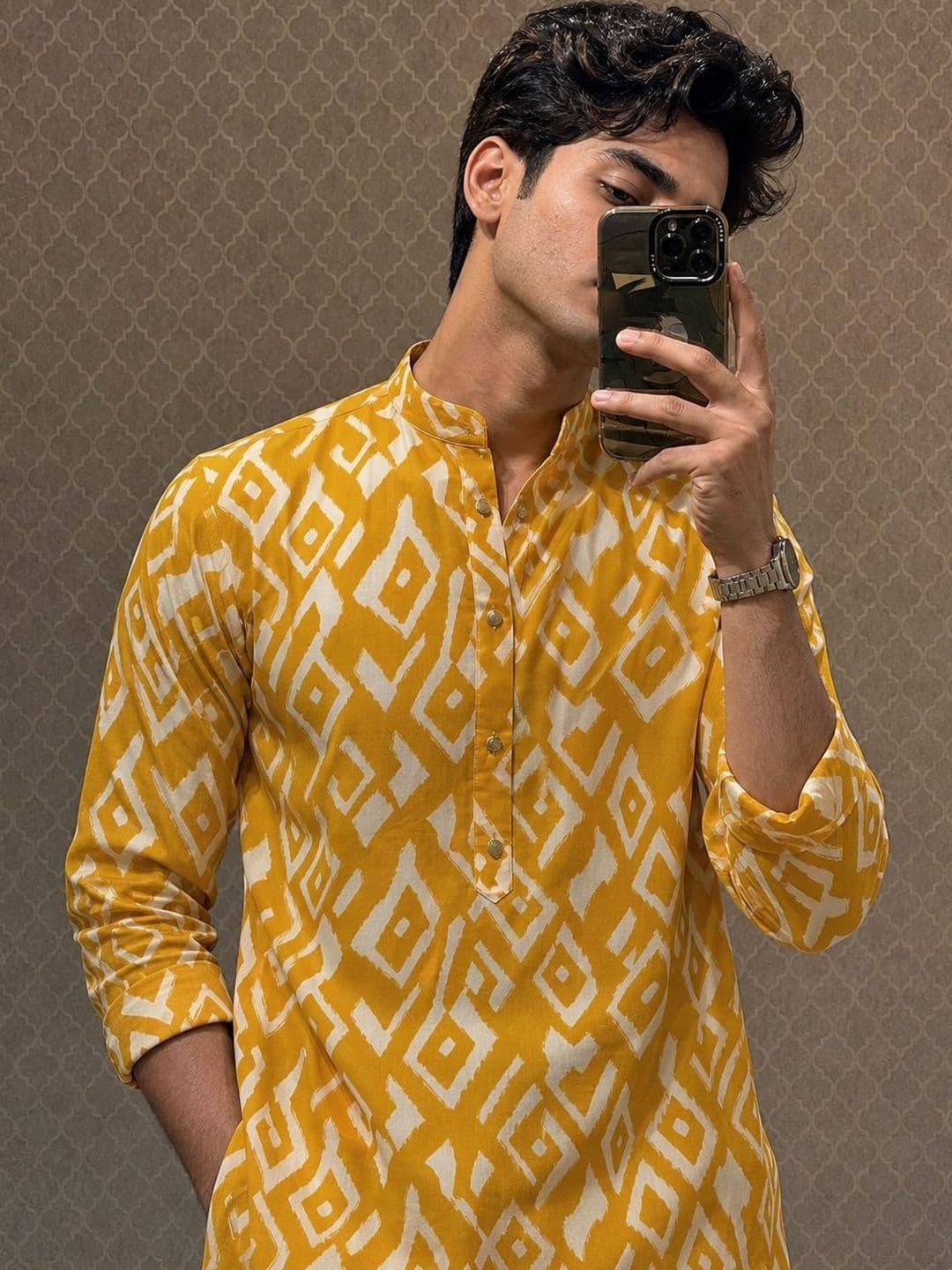 Anouk Men Geometric Printed Indie Prints Kurta thumbnail 6