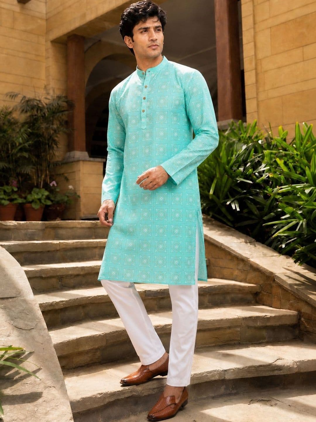 Anouk Printed Band Collar Straight Long Kurta - view 1