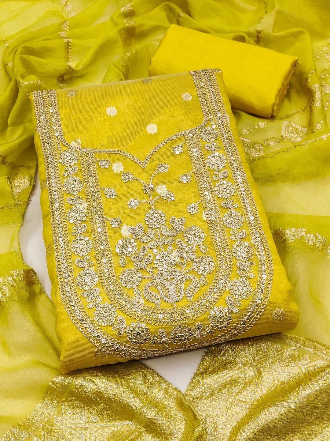 Dhaaga Ghar Embroidered Raw Silk Unstitched Dress Material - view 1