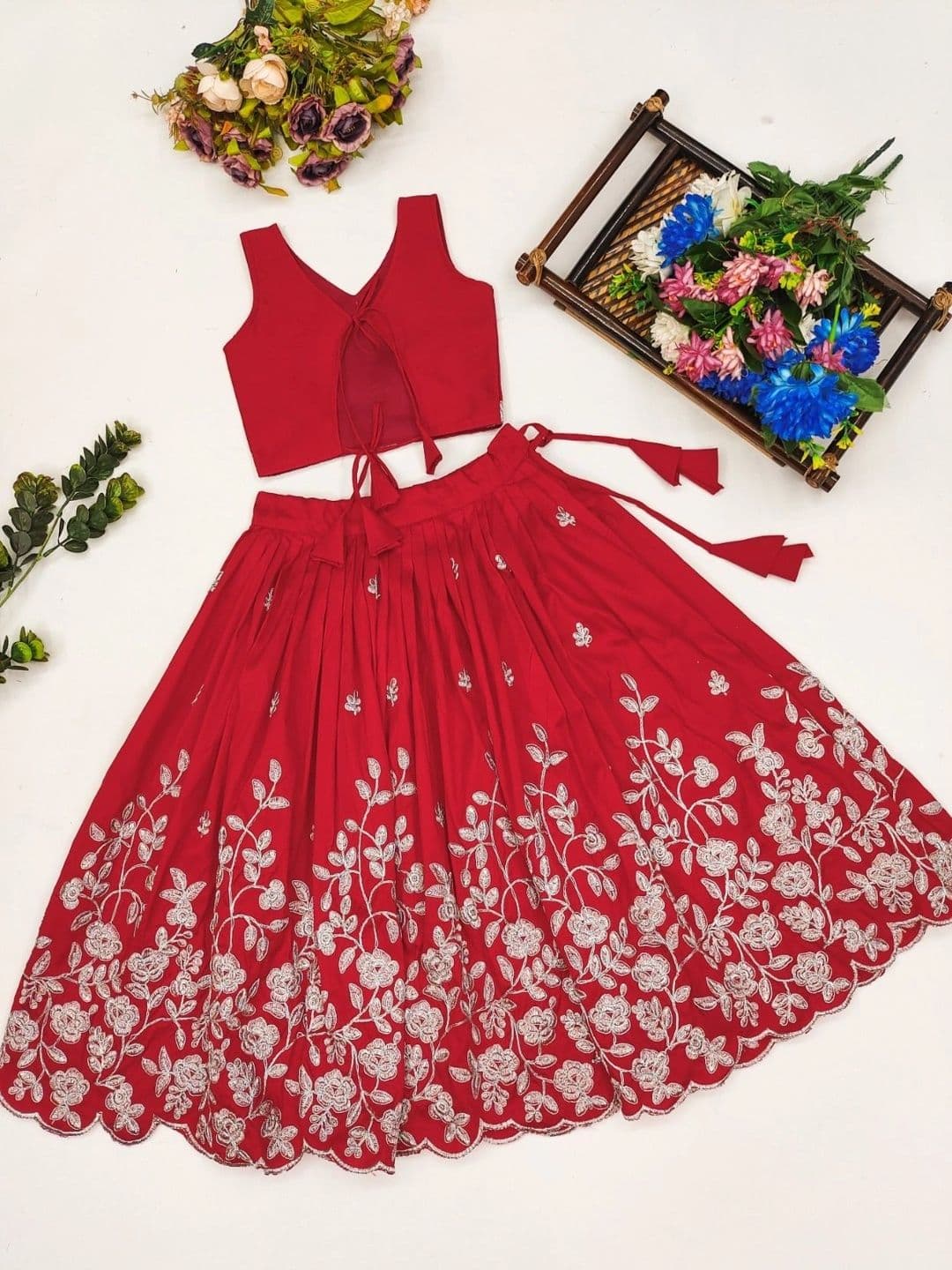 Sangria Girls Embroidered Thread Work Ready to Wear Lehenga thumbnail 5