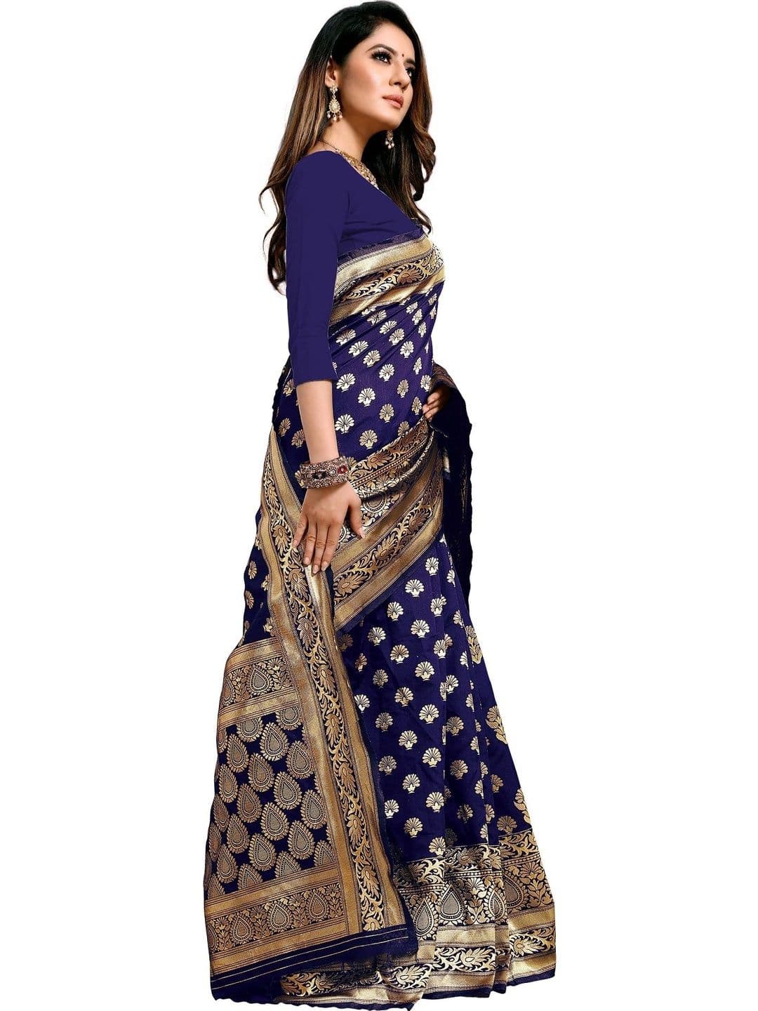TINA FASHION Woven Design Zari Art Silk Fusion Banarasi Saree thumbnail 4