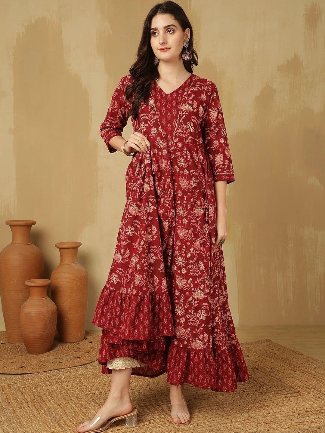 Sangria Women Floral Printed Floral Anarkali Kurta thumbnail 3