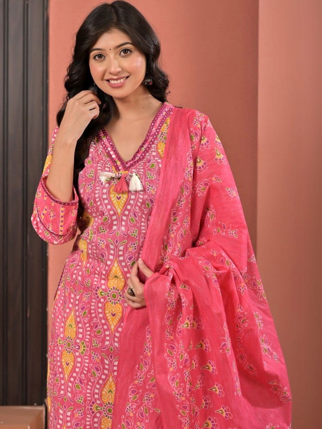 Yashee Women Ethnic Motifs Printed Regular Pure Cotton Kurta with Trousers & With Dupatta - view 1