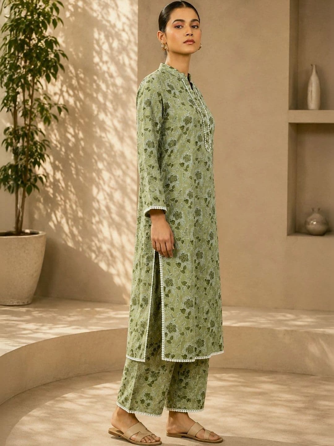 SILCHIC Women Ethnic Motifs Printed Regular Pure Cotton Kurta with Palazzos & With Dupatta thumbnail 3