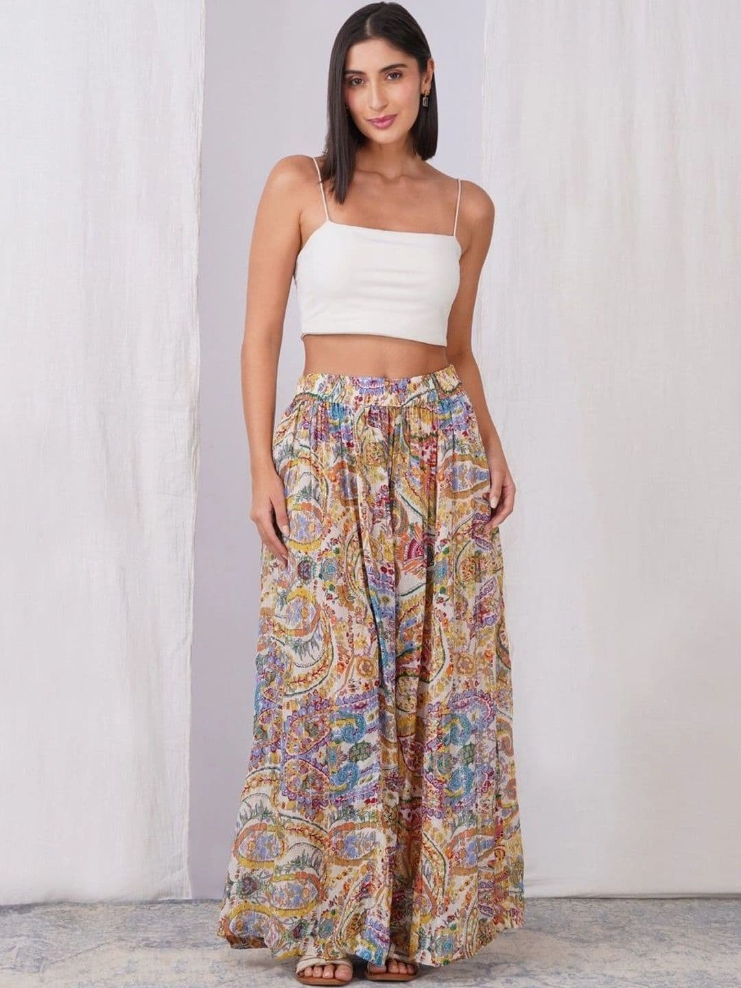 zuri Women Georgette Paisley Bohemian Maxi Flared Skirt thumbnail 2