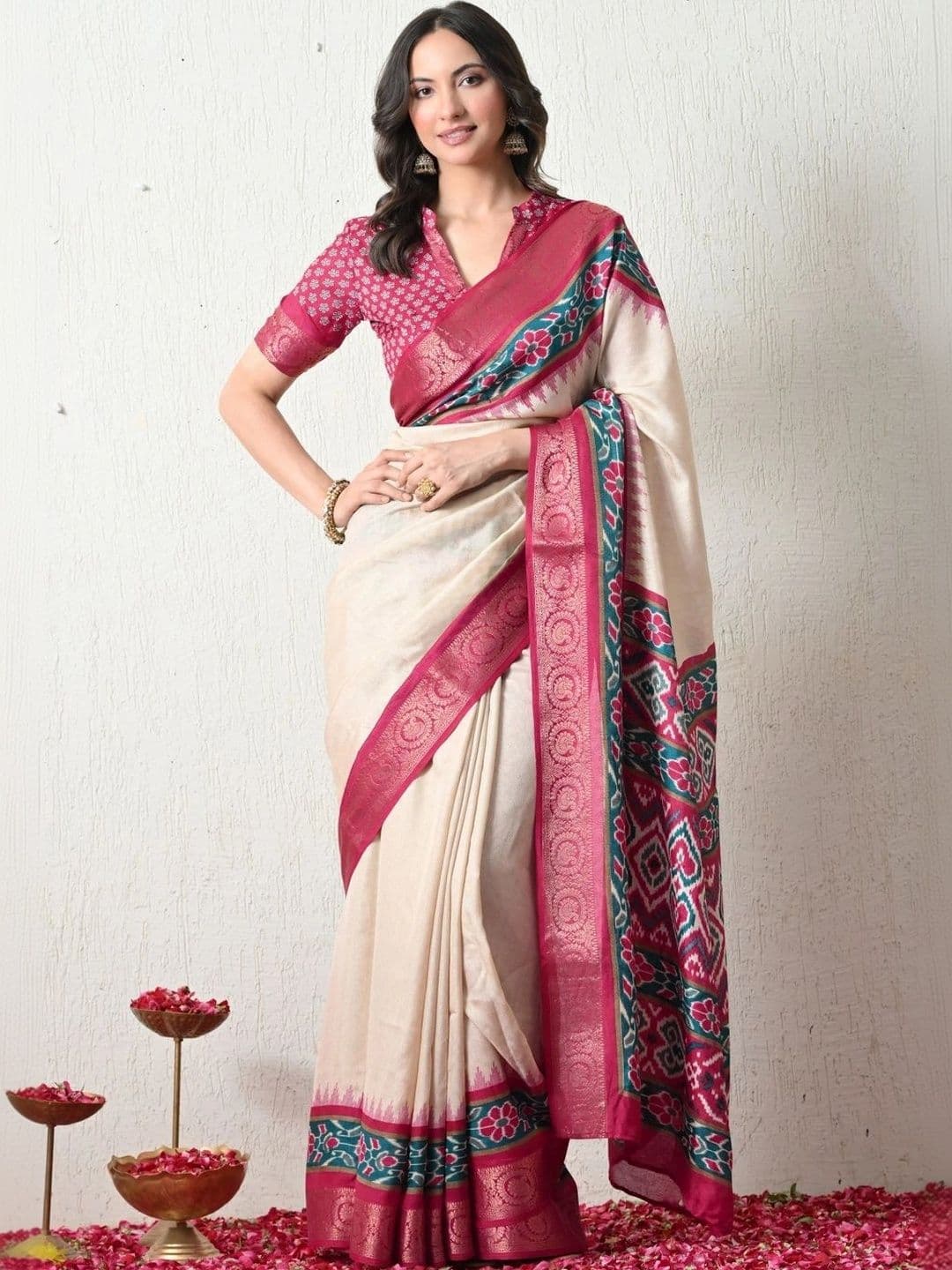 KALINI Zari Silk Cotton Ikat Saree - view 1