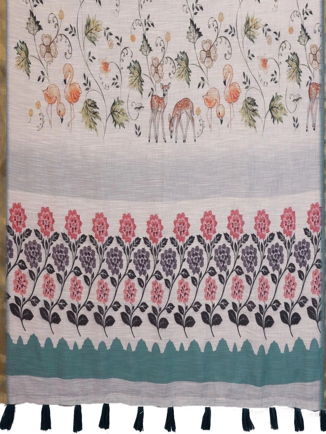 Pixie lane Floral Zari Linen Blend Saree thumbnail 7