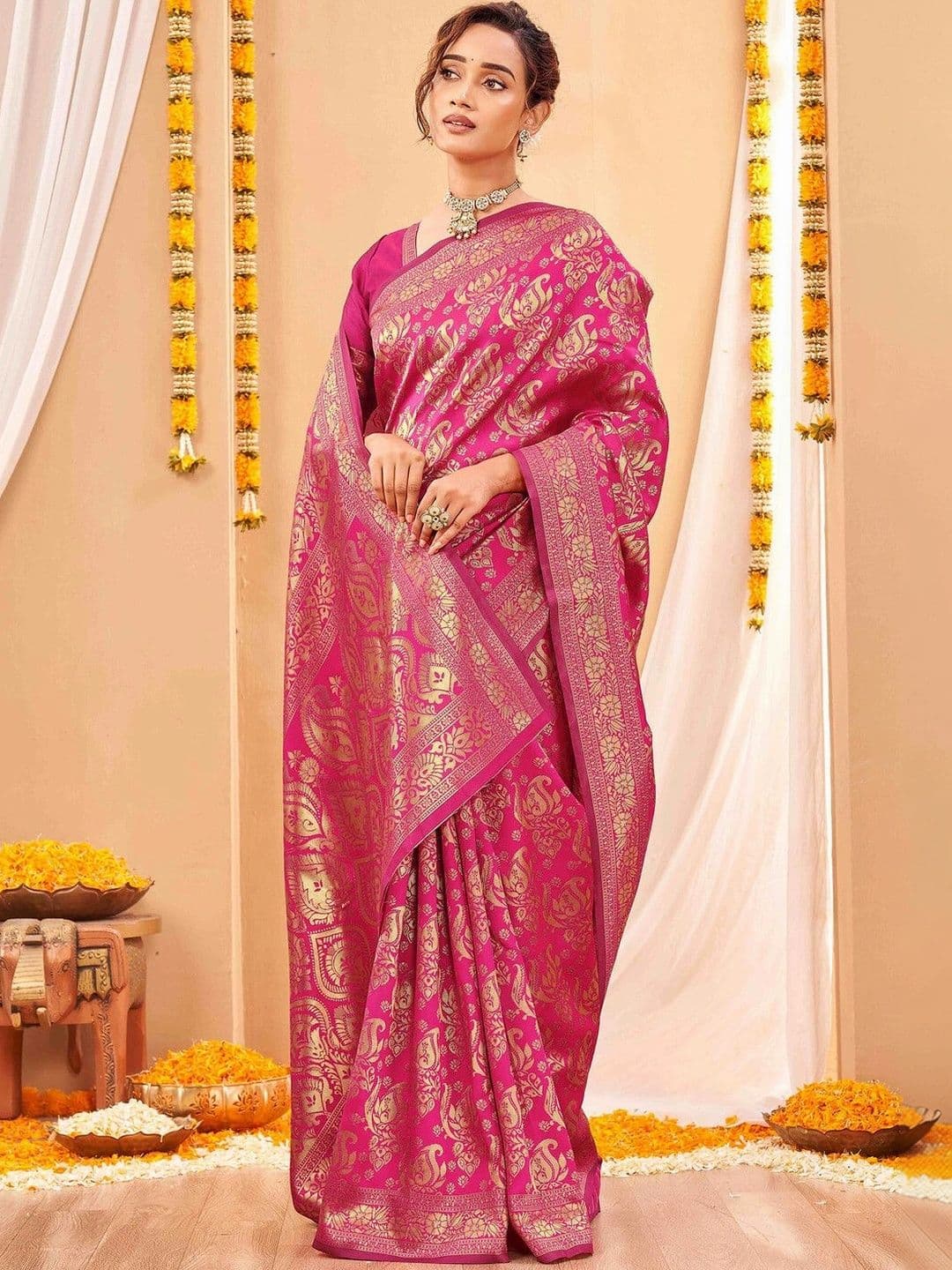 KALINI Woven Design Zari Art Silk Fusion Banarasi Saree thumbnail 7