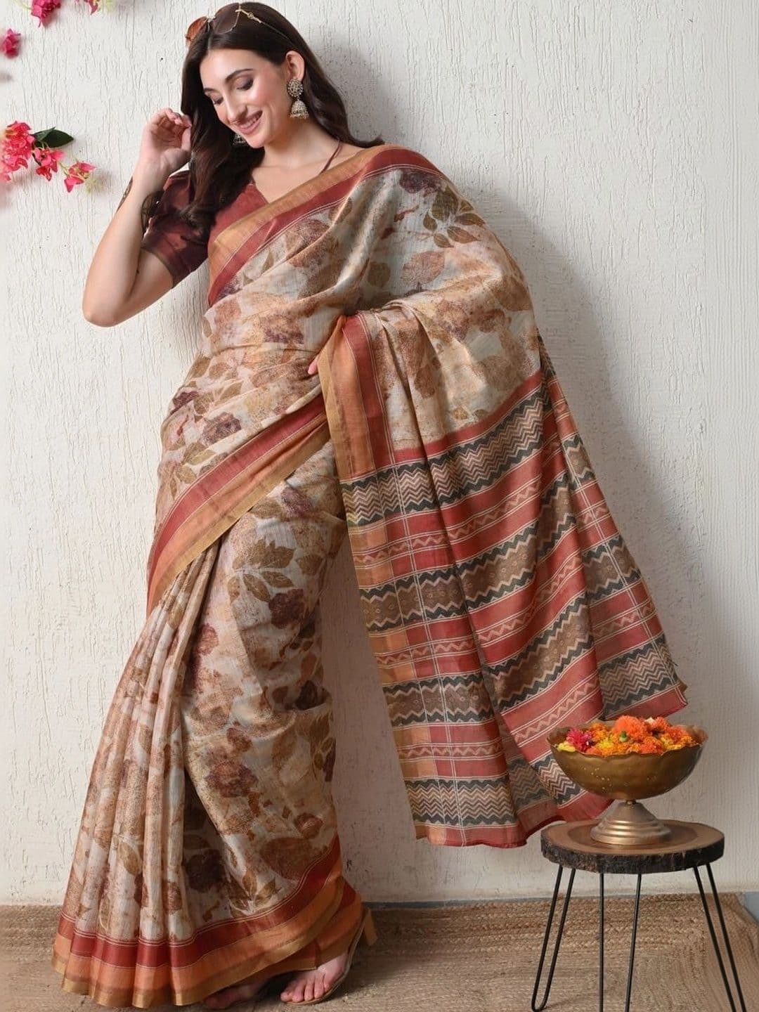 KALINI Floral Printed Silk Cotton Saree thumbnail 6
