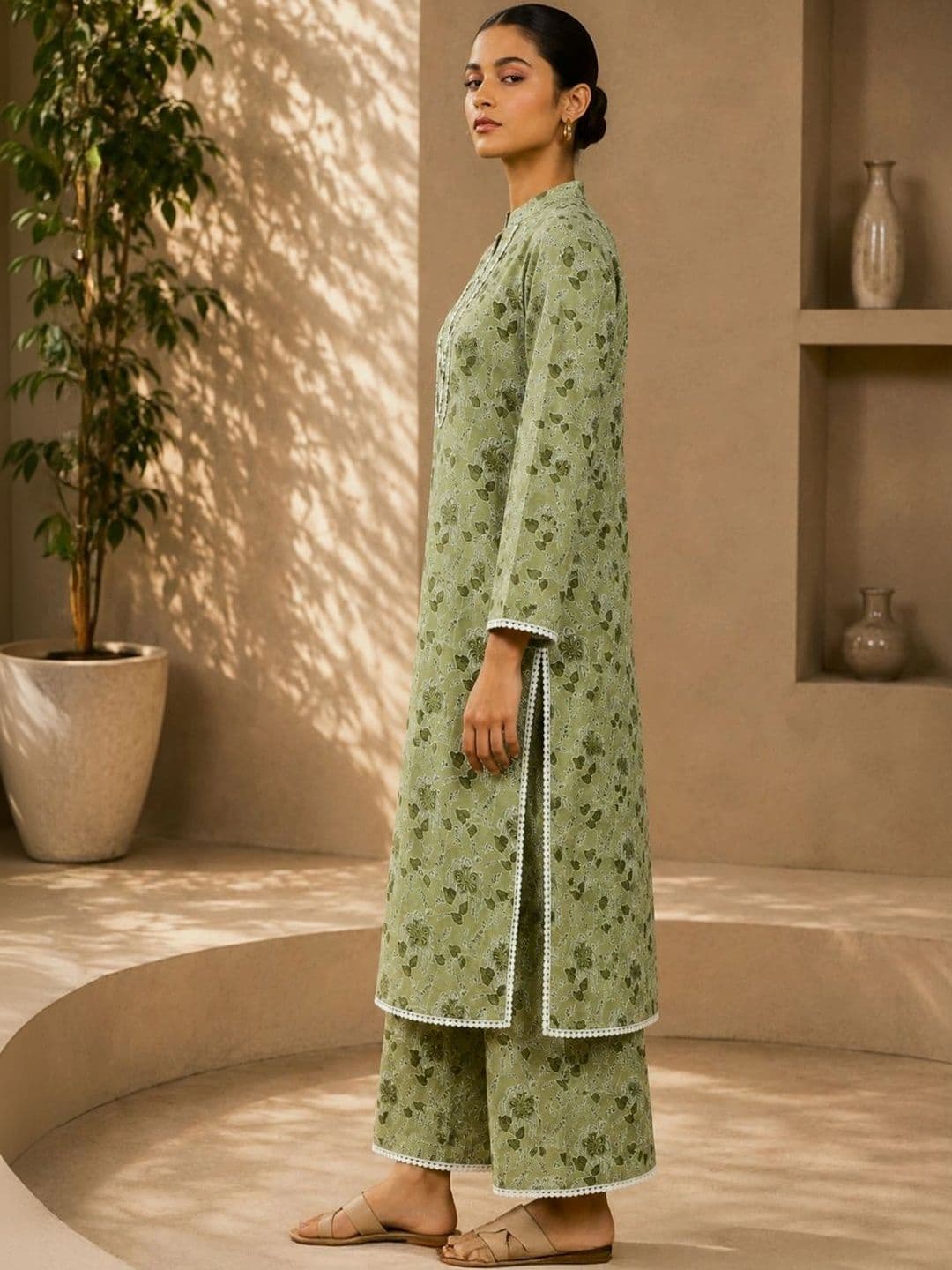SILCHIC Women Ethnic Motifs Printed Regular Pure Cotton Kurta with Palazzos & With Dupatta thumbnail 4
