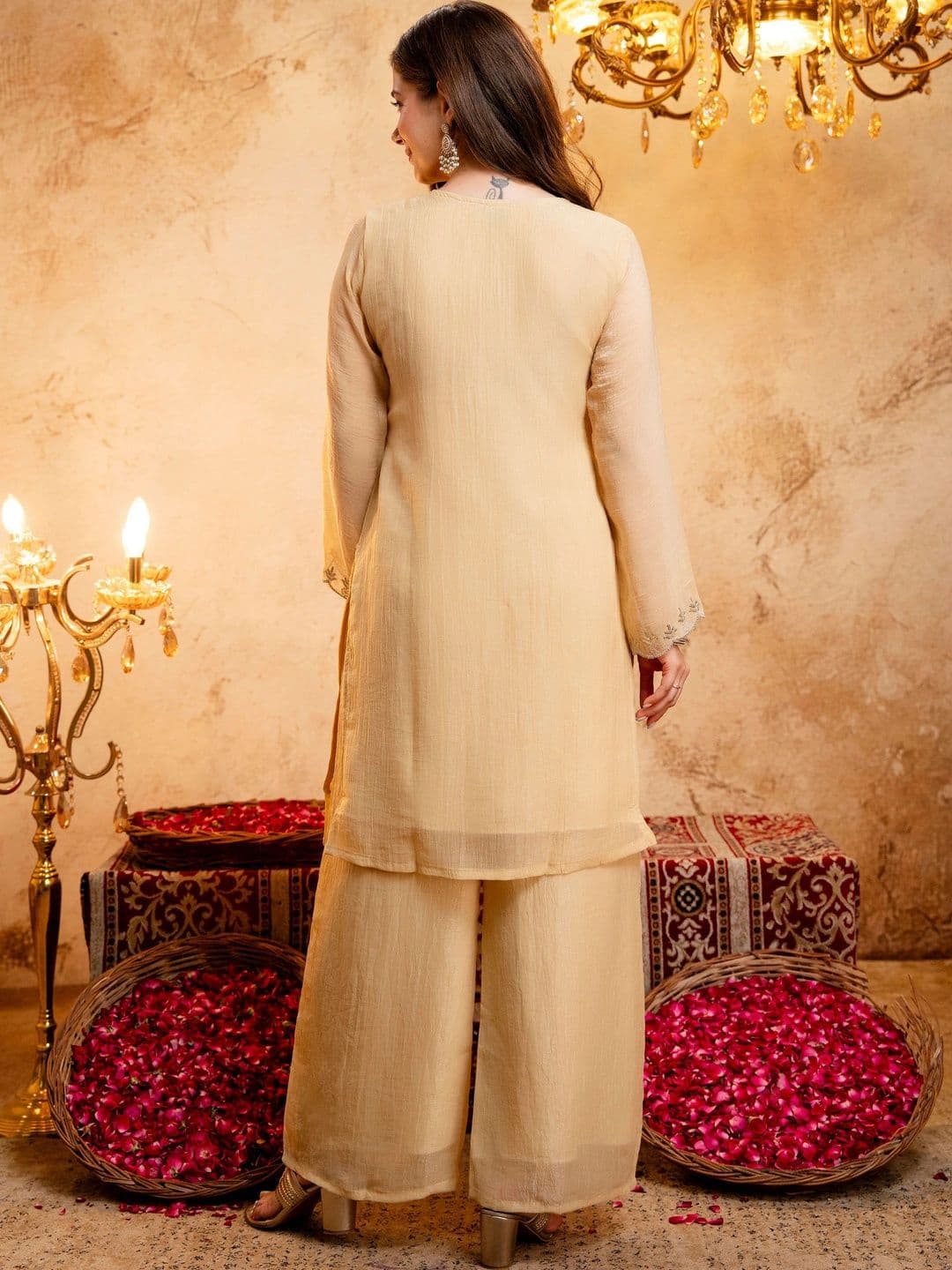 J.KANJI  Ethnic Motifs Embroidered Regular Sequinned Kurta with Palazzos & With Dupatta thumbnail 2