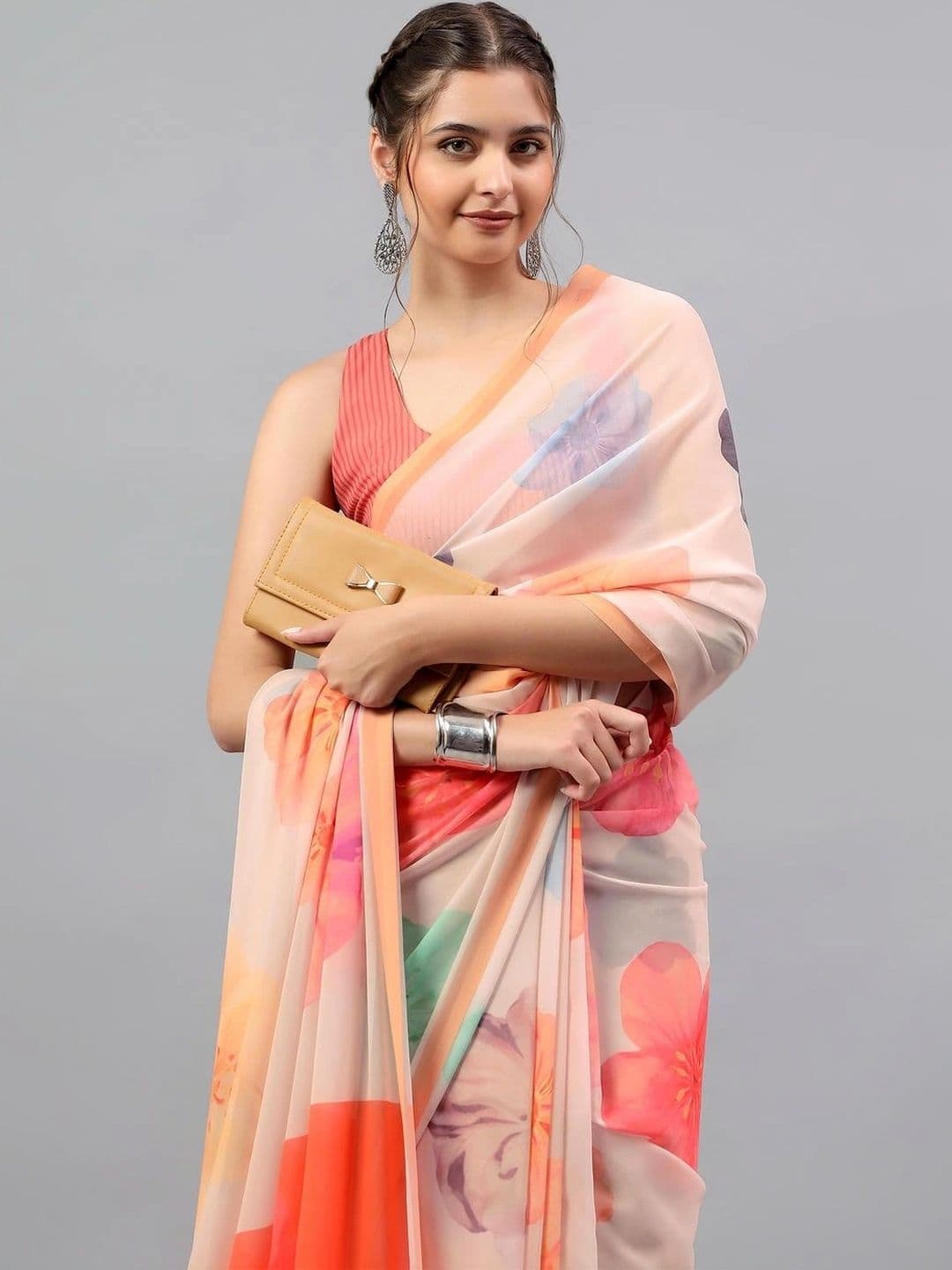 Pixie lane Floral Poly Georgette Saree thumbnail 7