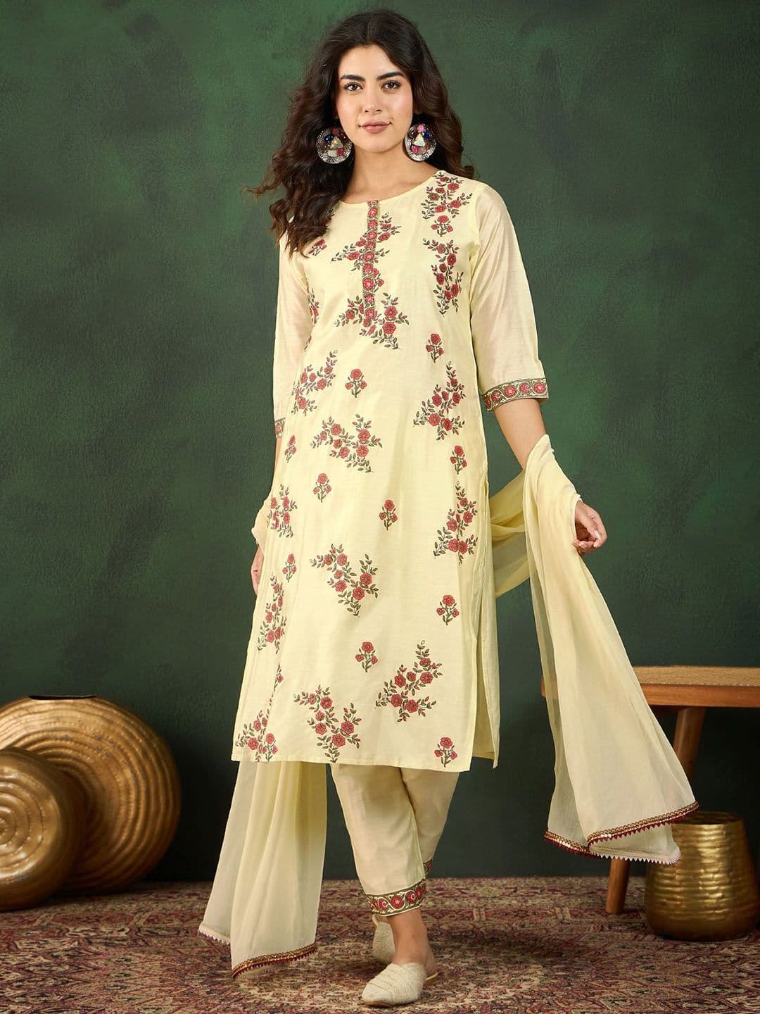 Sangria Floral Printed Kurta with Trousers & With Dupatta thumbnail 3