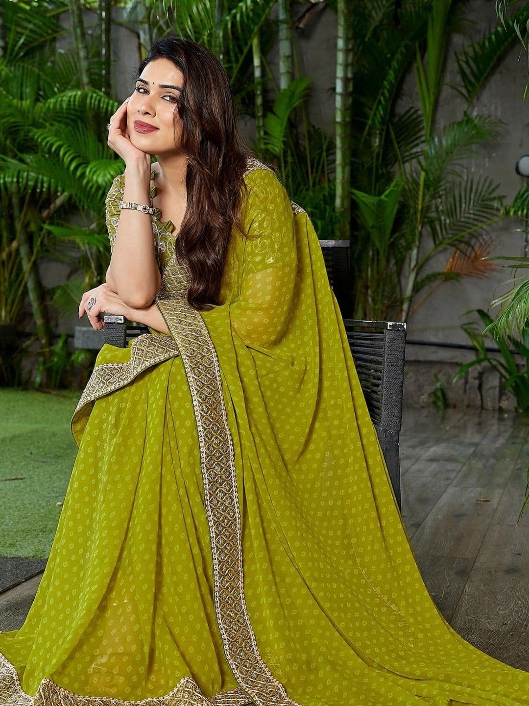 Mitera Bandhani Embroidered Pure Georgette Designer Saree thumbnail 6