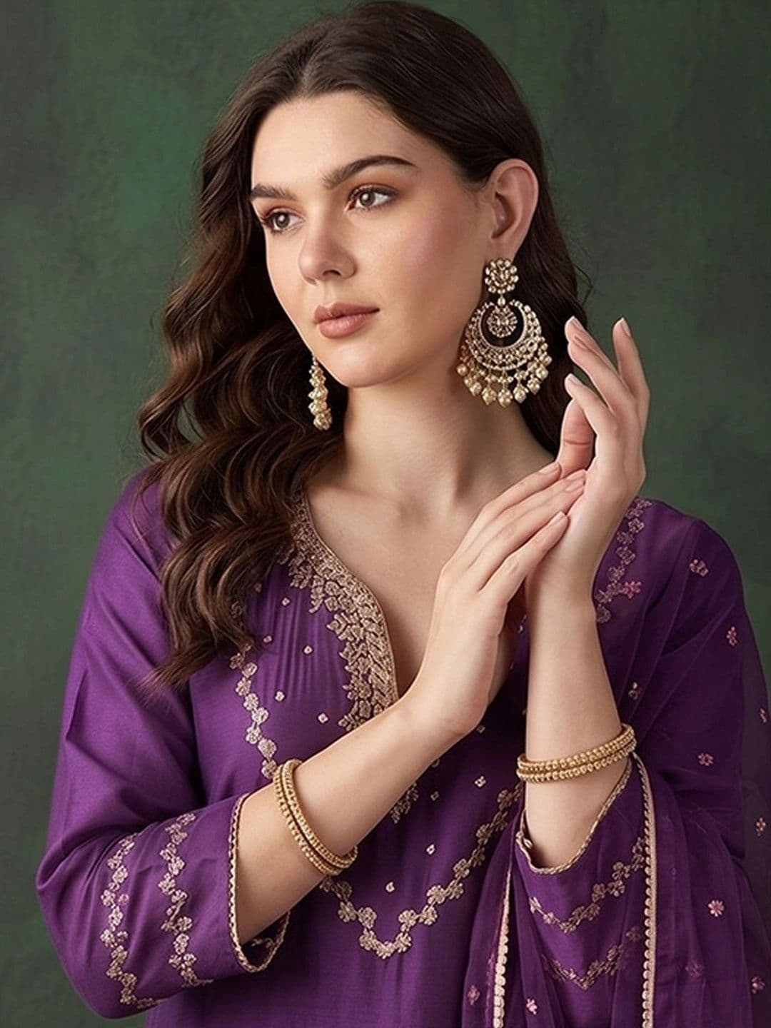Sangria Women Ethnic Motifs Embroidered Regular Thread Work Kurta with Trousers & With Dupatta thumbnail 6