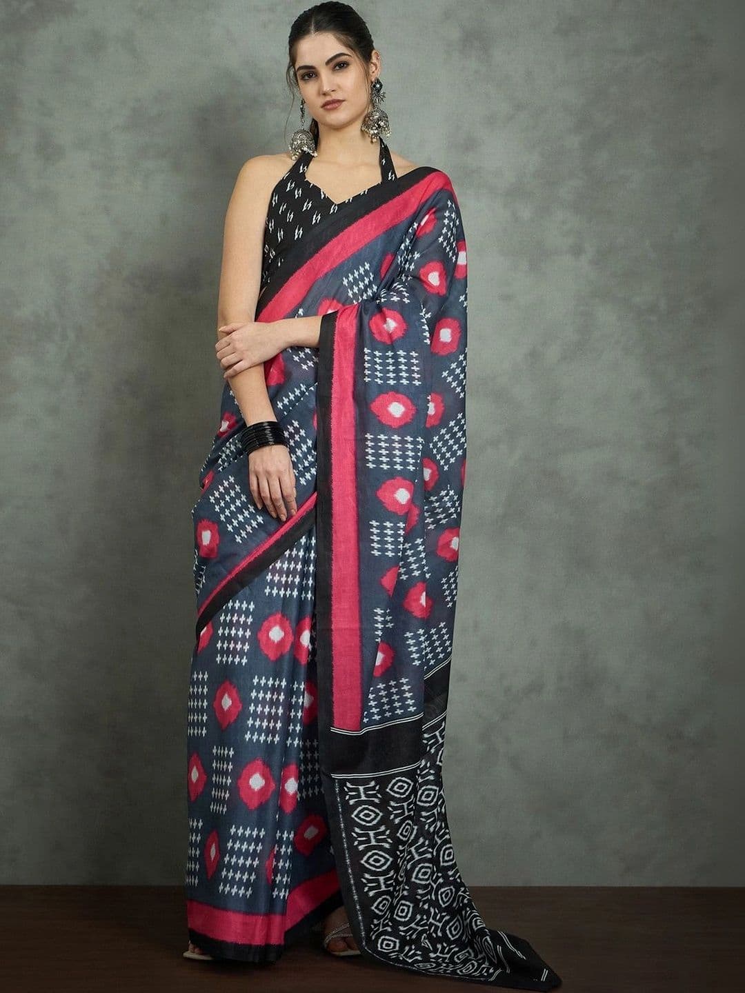 Sangria Woven Design Designer Ikat Saree - view 1