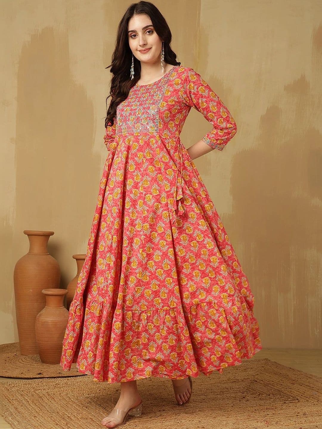 Sangria Women Floral Printed Mirror Work Indie Florals Anarkali Kurta thumbnail 7