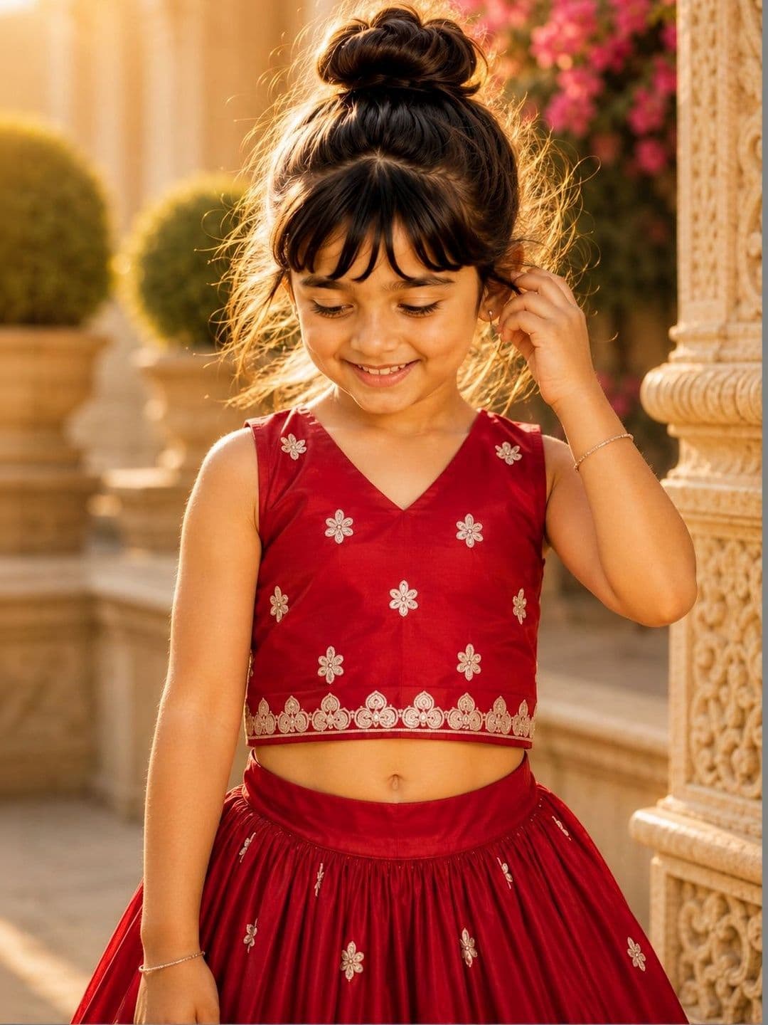 Sangria Girls Embroidered Thread Work Ready to Wear Lehenga thumbnail 2