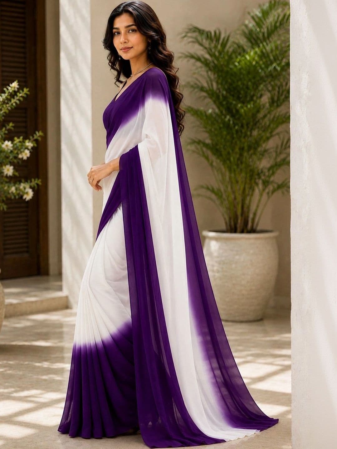 NARI DREAM Ombre Pure Georgette Fusion Saree thumbnail 3