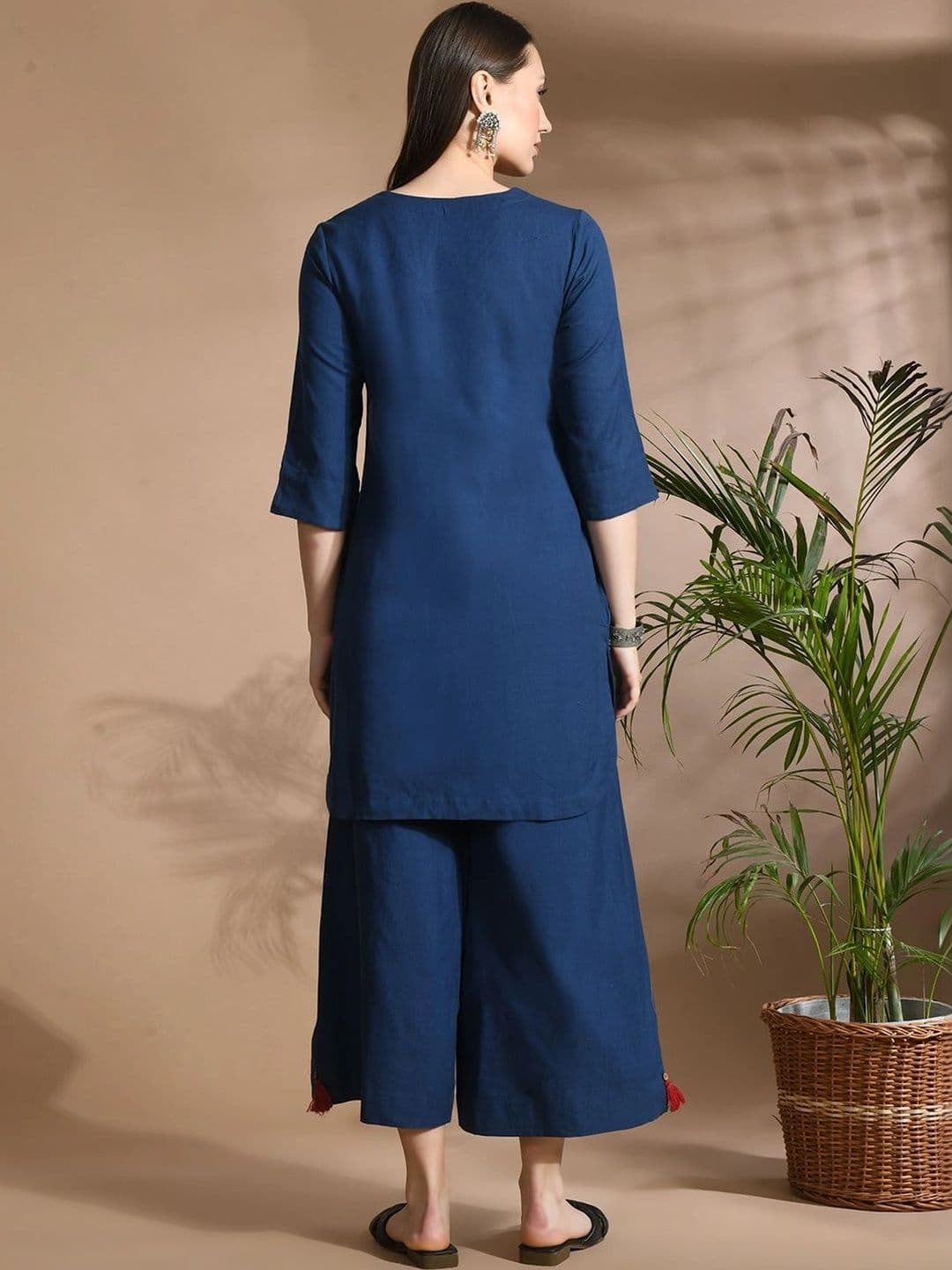 NAVYAAZRI Women Regular Thread Work Pure Cotton Kurta with Palazzos thumbnail 4