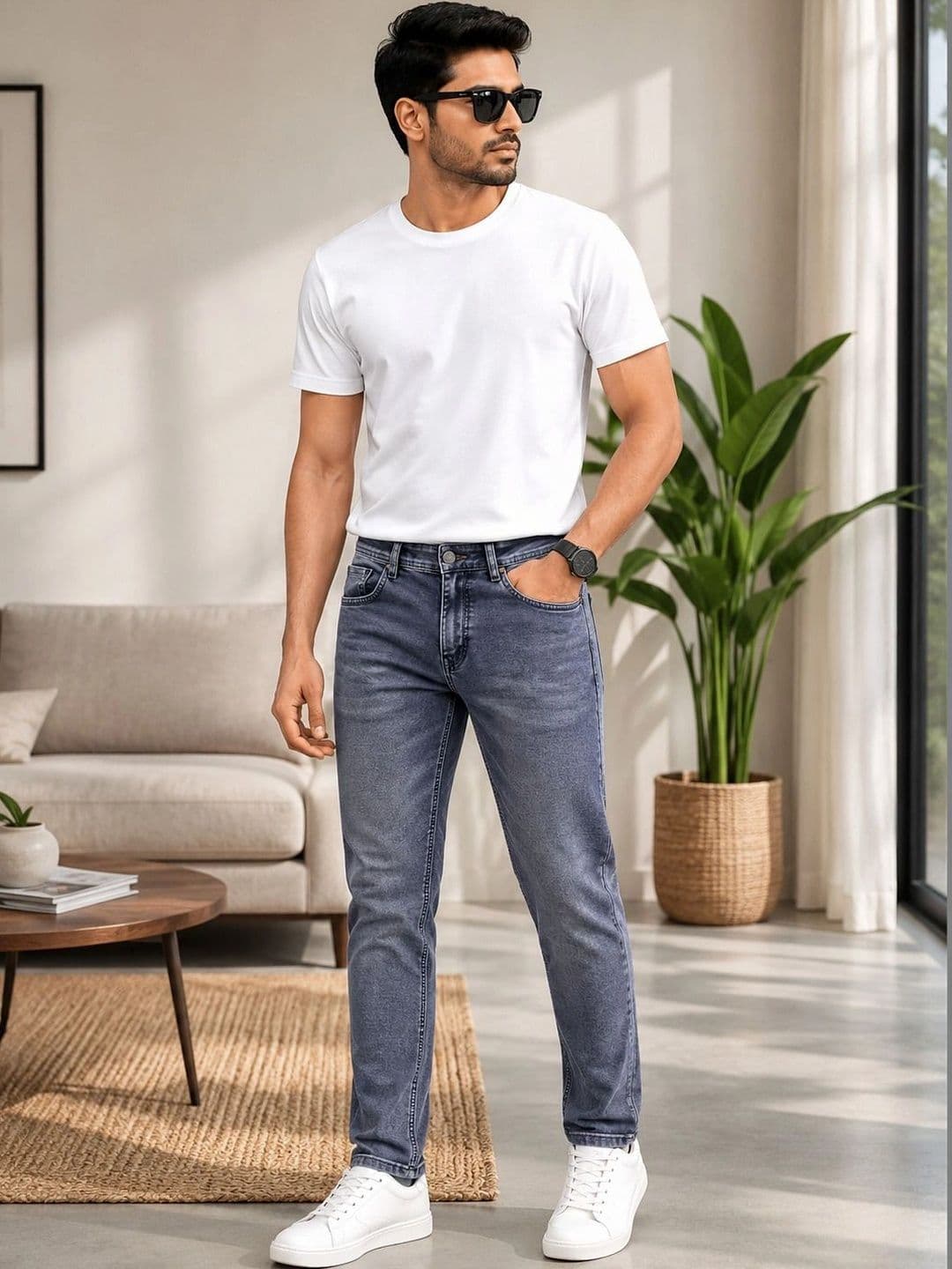 Global Jeans Men Regular Fit Mid-Rise Low Distress Jeans - view 1