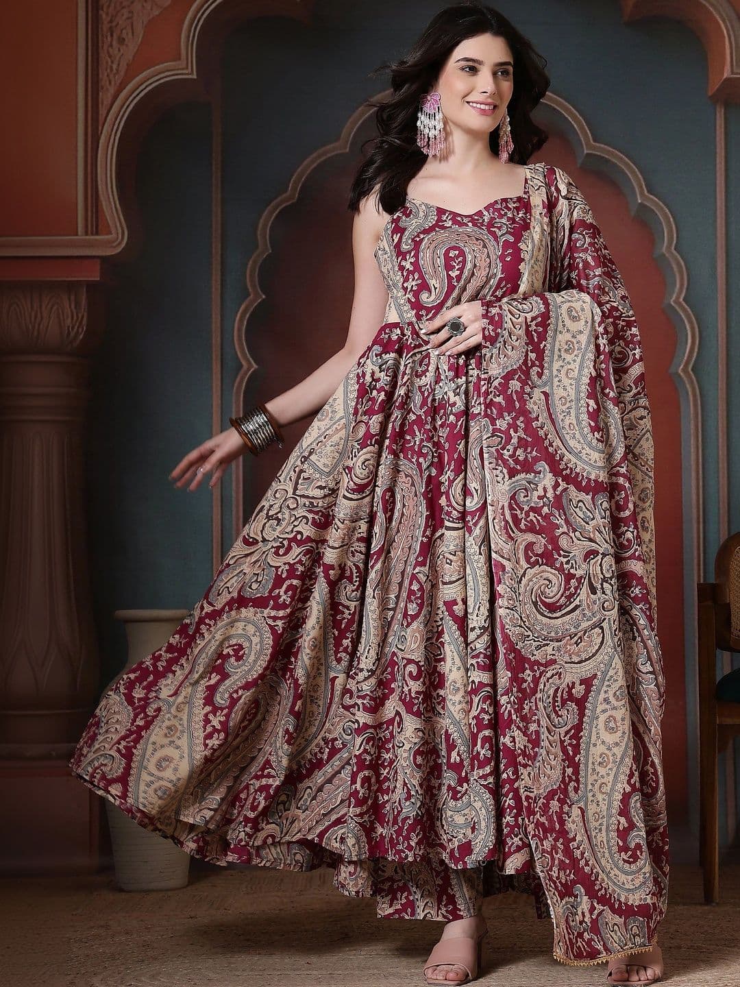 Sangria Women Paisley Printed Regular Pure Cotton Kurta with Palazzos & With Dupatta - view 1