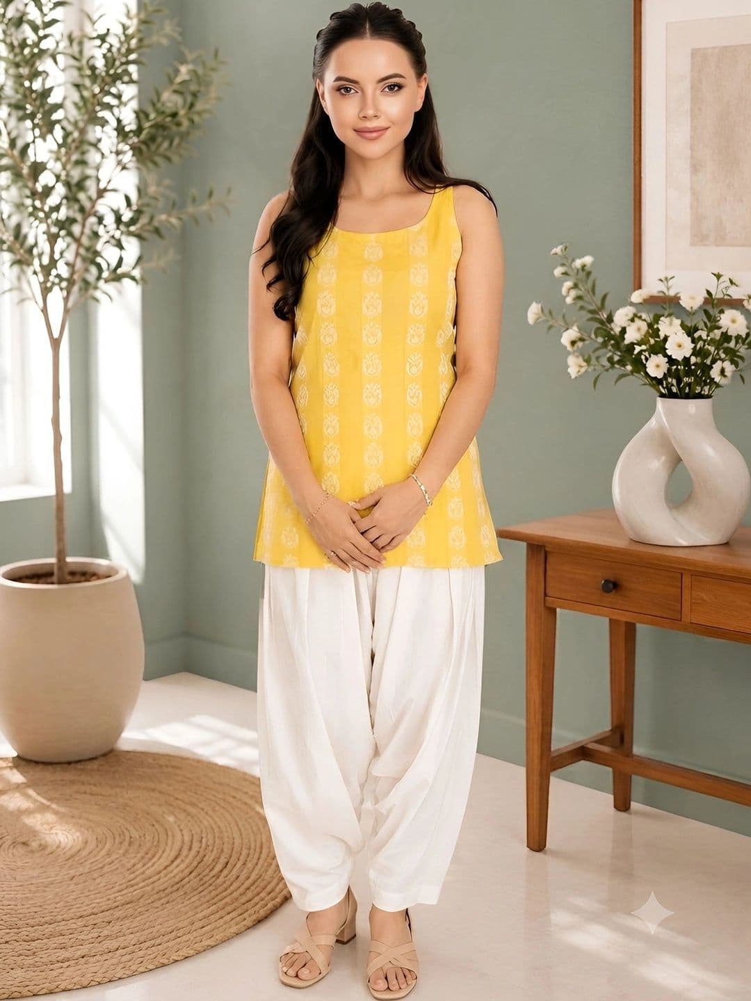 HERE&NOW Women Ethnic Motifs Printed Regular Pure Cotton Kurti with Patiala - view 1