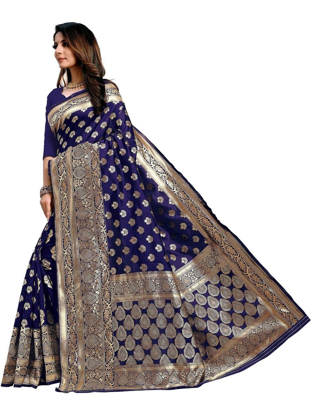TINA FASHION Woven Design Zari Art Silk Fusion Banarasi Saree thumbnail 2