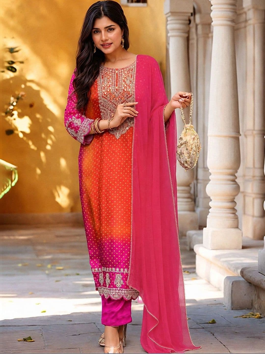 DIVASTRI Women Bandhani Printed Kurta with Trousers & Dupatta thumbnail 5