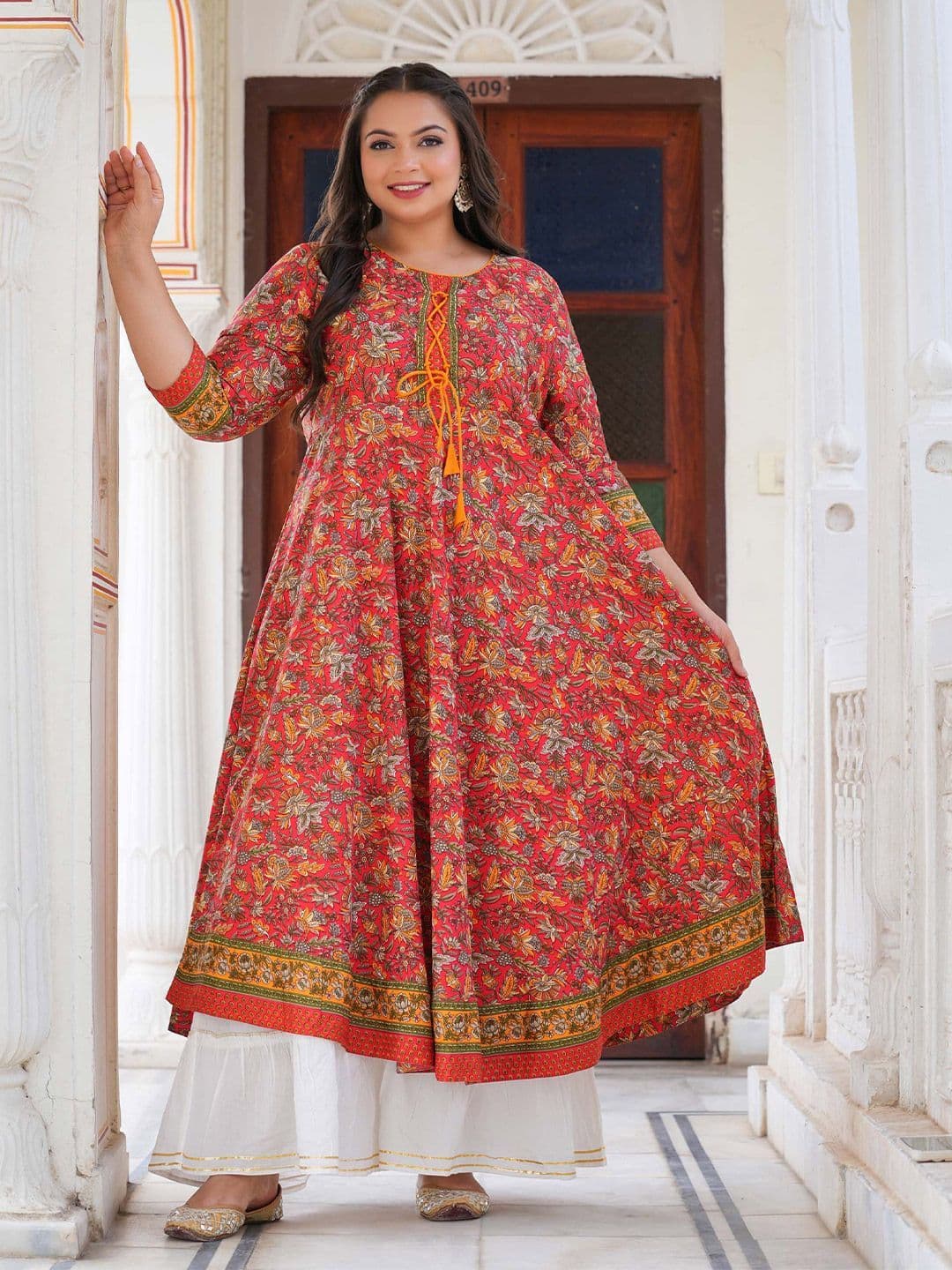 KALINI Women Plus Size Floral Printed Festive Anarkali Kurta - view 1