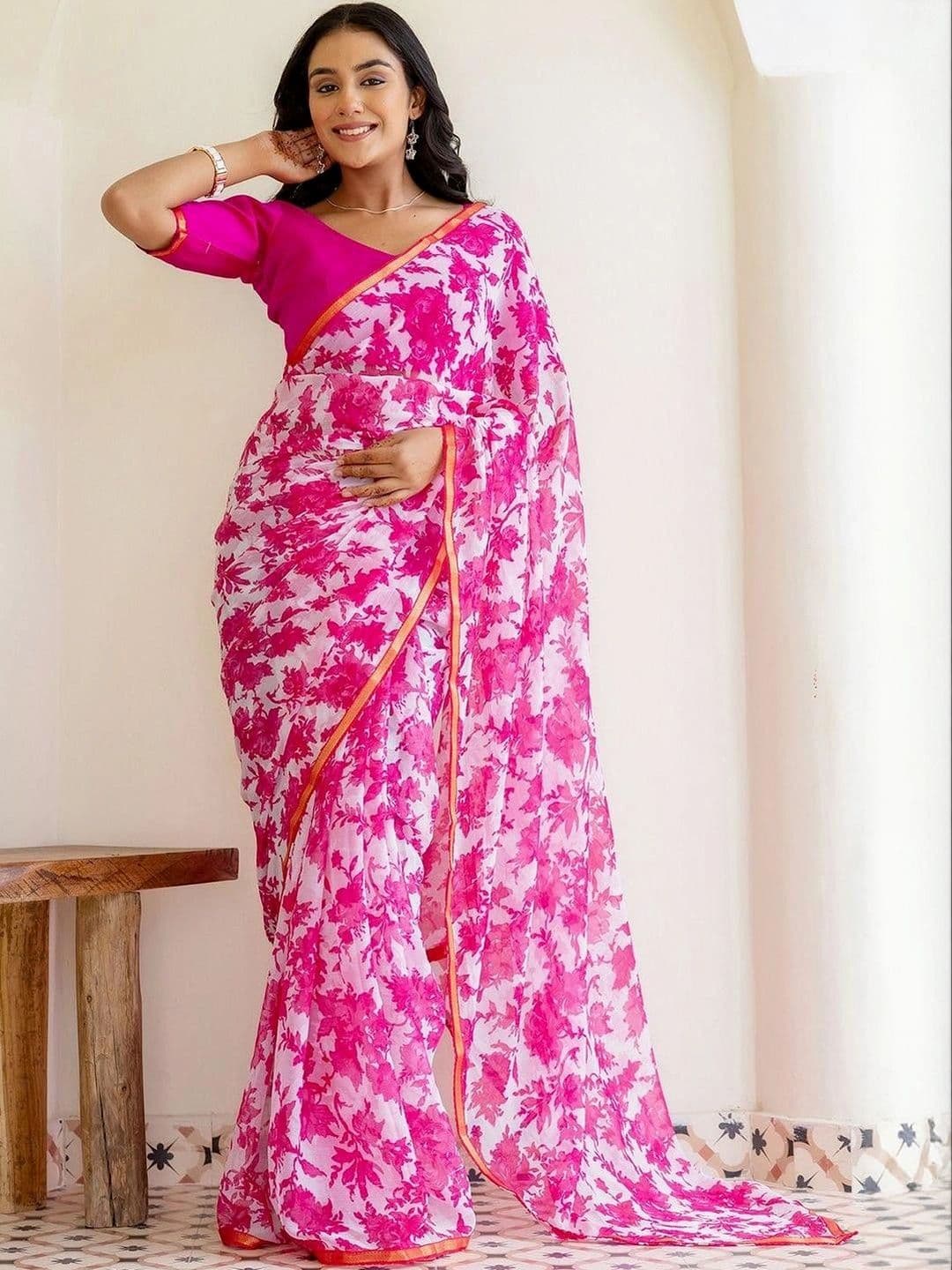 SANISA Women Floral Pure Chiffon Saree - view 1