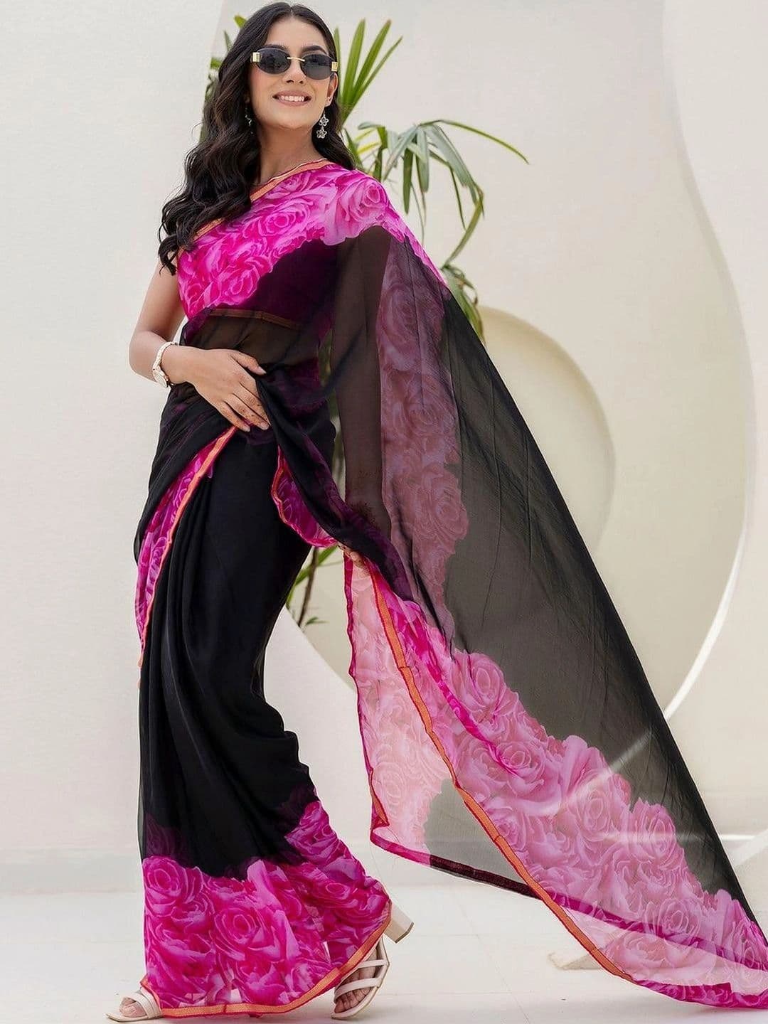 SANISA Floral Pure Chiffon Saree thumbnail 5