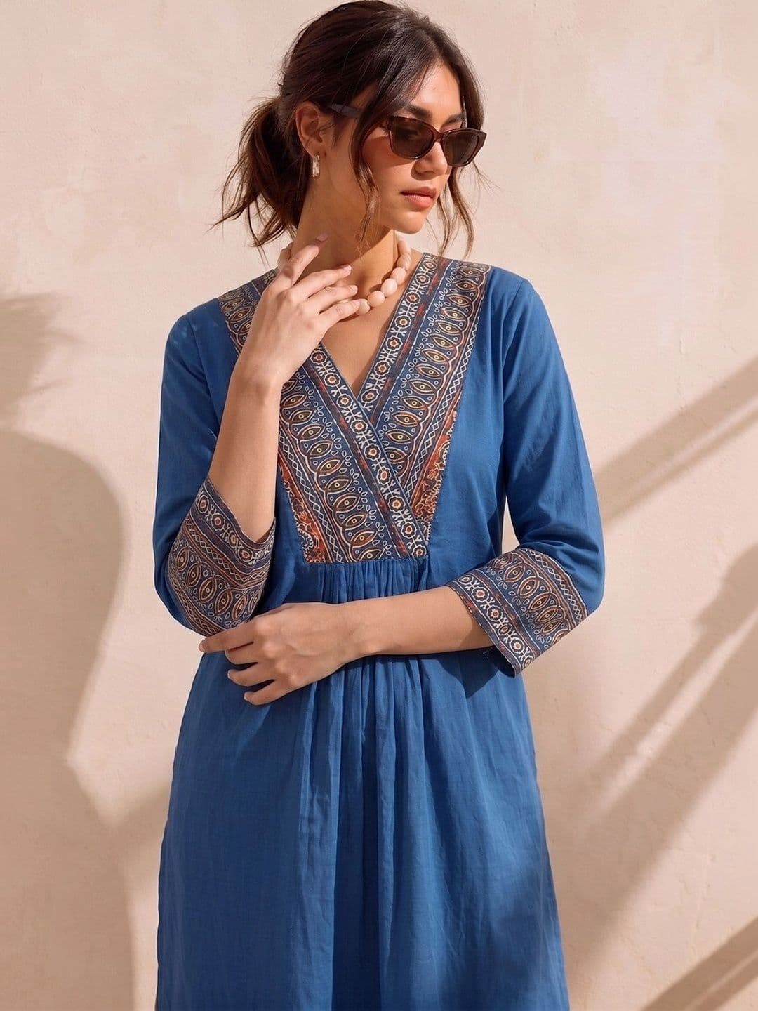 KALAMIR Women Ethnic Motifs Printed Cotton Straight Kurta thumbnail 3