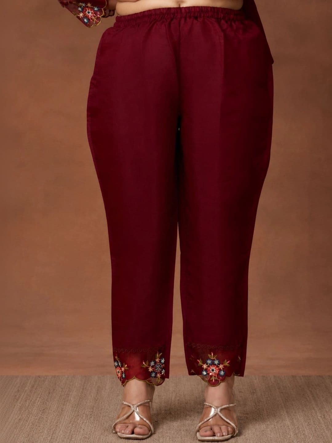 PAUSE Women Ethnic Motifs Embroidered Pure Silk Straight Kurta with Trousers & Dupatta thumbnail 2