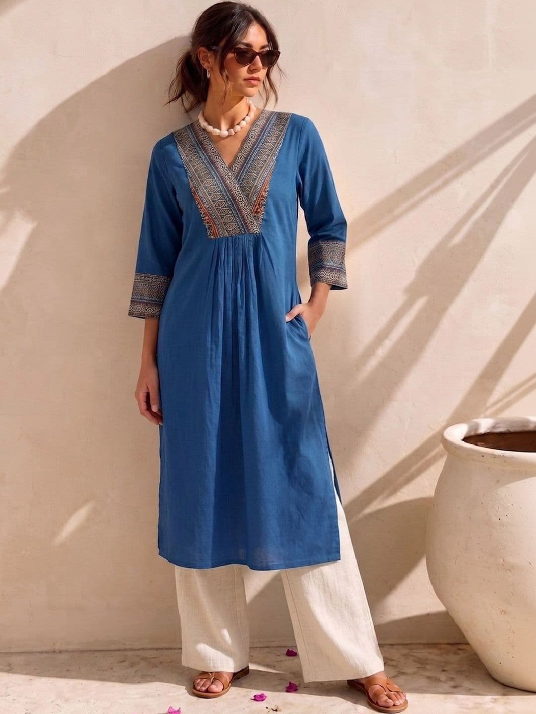 KALAMIR Women Ethnic Motifs Printed Cotton Straight Kurta - view 1