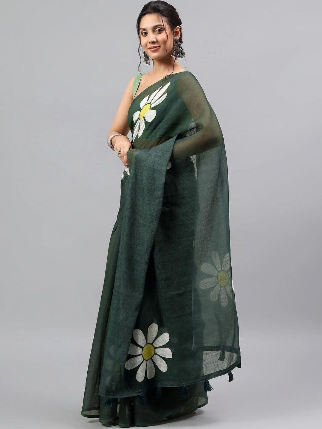 Pixie lane Floral Zari Linen Blend Saree thumbnail 7