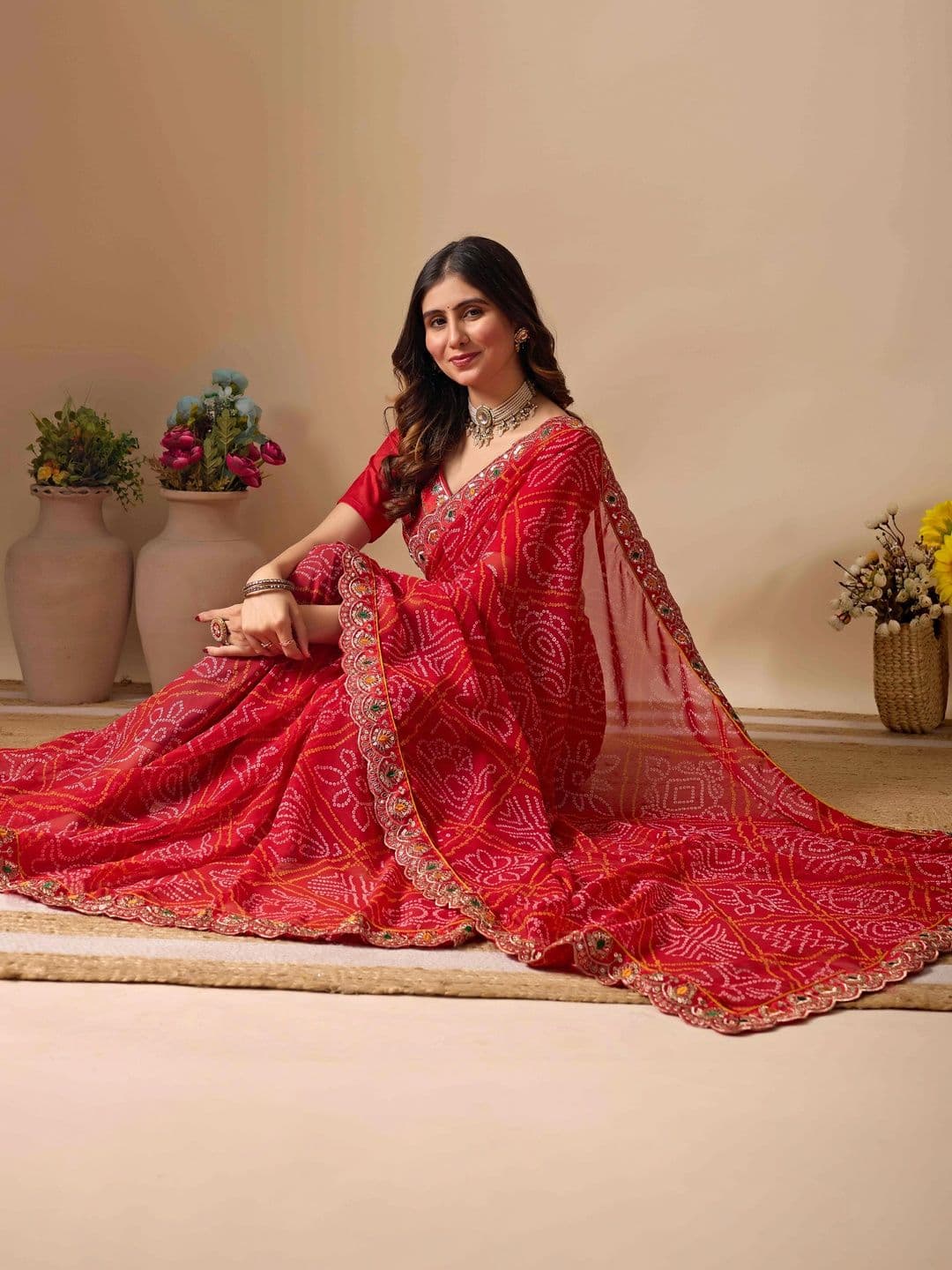 BELADIYA FASHION Bandhani Embroidered Pure Georgette Bandhani Saree thumbnail 2