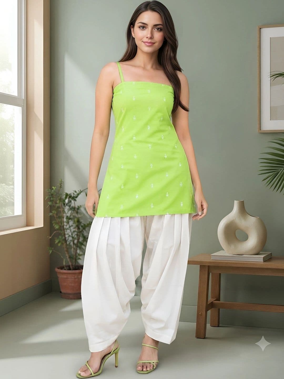 HERE&NOW Women Ethnic Motifs Printed Regular Pure Cotton Kurta with Dhoti Pants - view 1