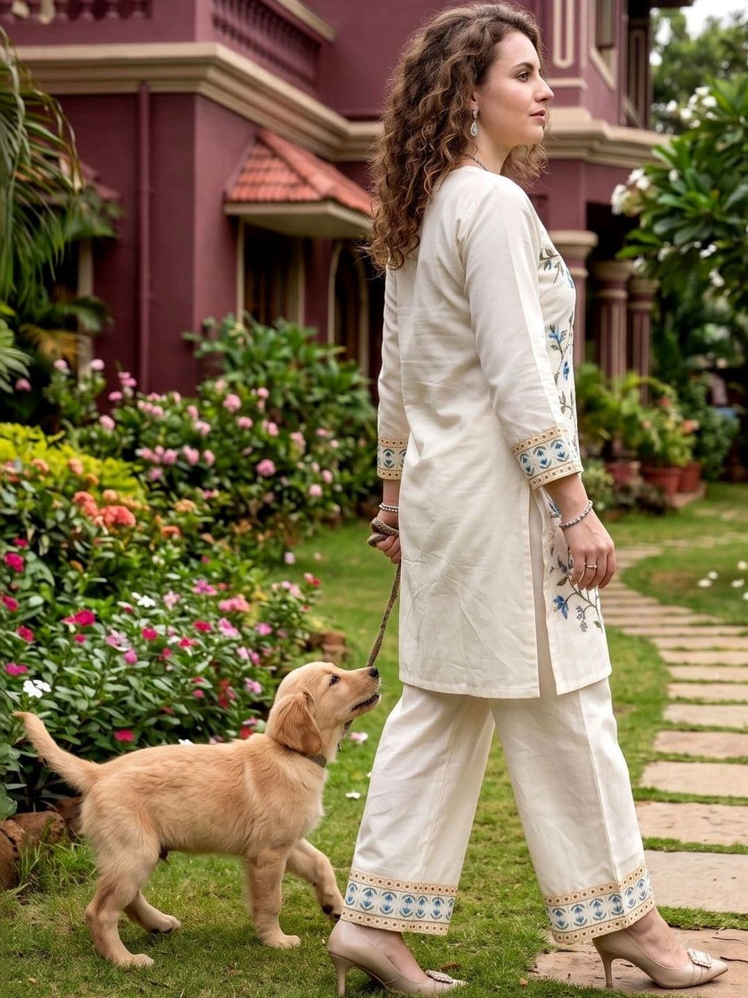 Laasika Off White Embroidered Tunic with Palazzos thumbnail 3