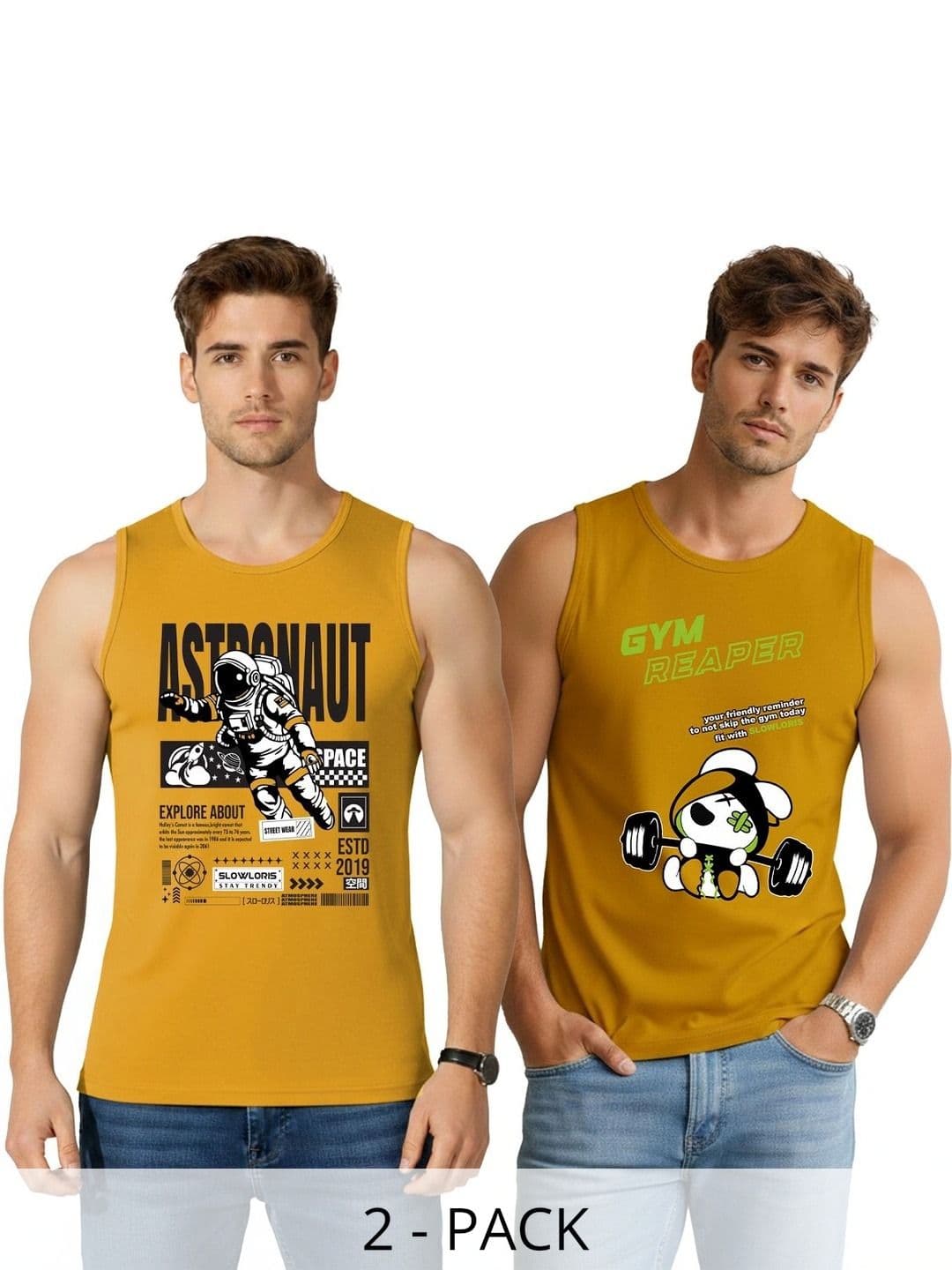 SLOWLORIS Men Pack of 2 Cotton Printed T-shirt - view 1