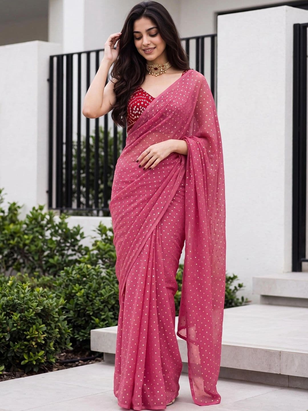 Looootnest Embroidered Pure Georgette Saree thumbnail 3