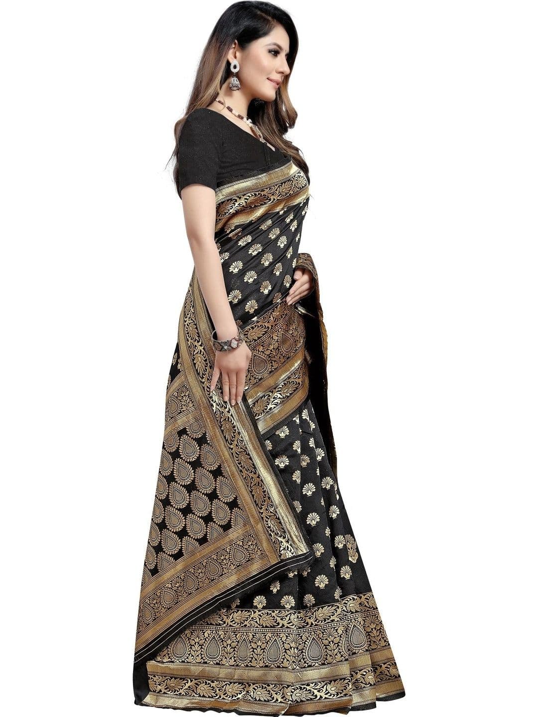 TINA FASHION Woven Design Zari Art Silk Fusion Banarasi Saree thumbnail 2