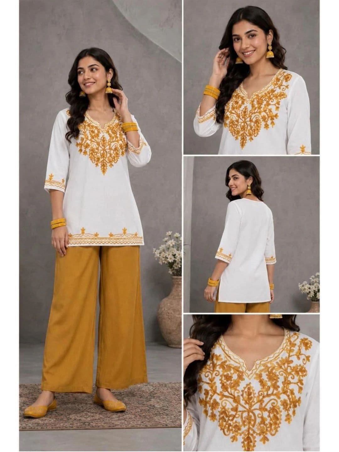ILMA CREATION Ethnic Motifs Embroidered Regular Thread Work Kurti with Palazzos thumbnail 2