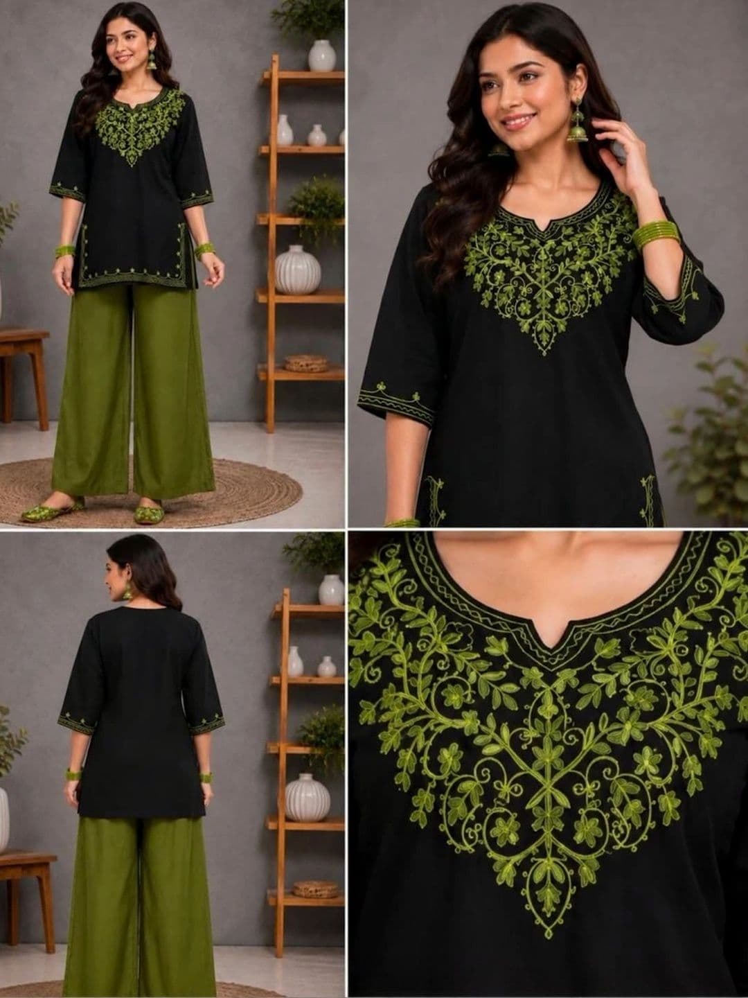 ASAD GARMENTS Women Ethnic Motifs Embroidered Regular Thread Work Kurti with Palazzos thumbnail 4