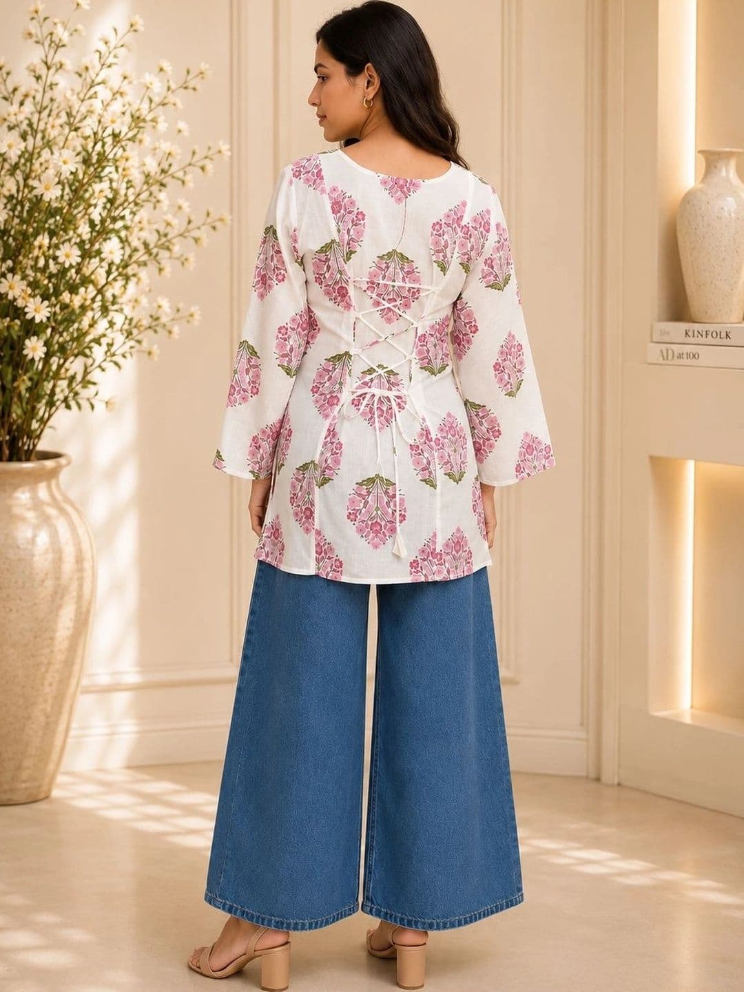 Myshka Floral Printed Square Neck Flared Sleeves Pure Cotton Kurti thumbnail 2