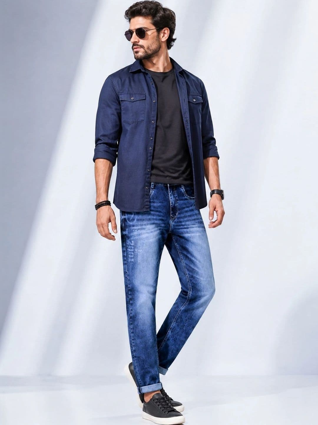 GEX Men Jean Regular Fit Mid-Rise Low Distress Printed Stretchable Jeans thumbnail 2