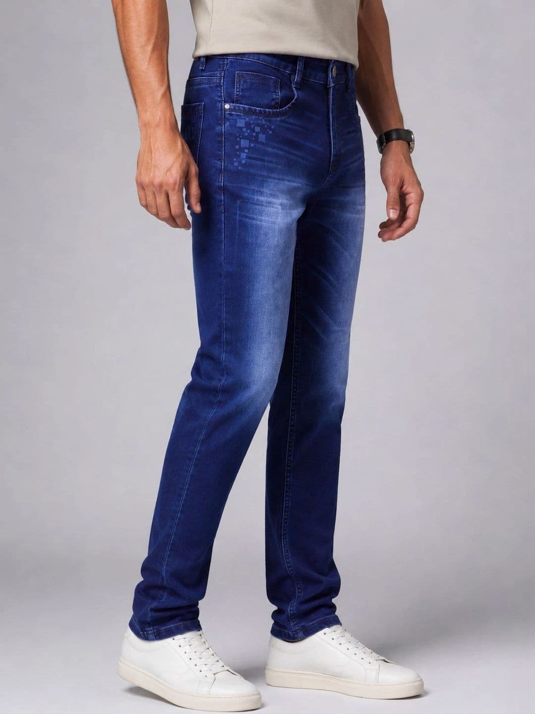 GEX Men Jean Regular Fit Mid-Rise Low Distress Printed Stretchable Jeans thumbnail 2